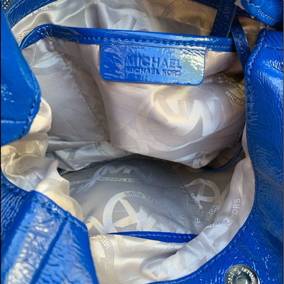 MICHAEL KORS blue patent leather satchel bag purse tote - Picture 14 of 15